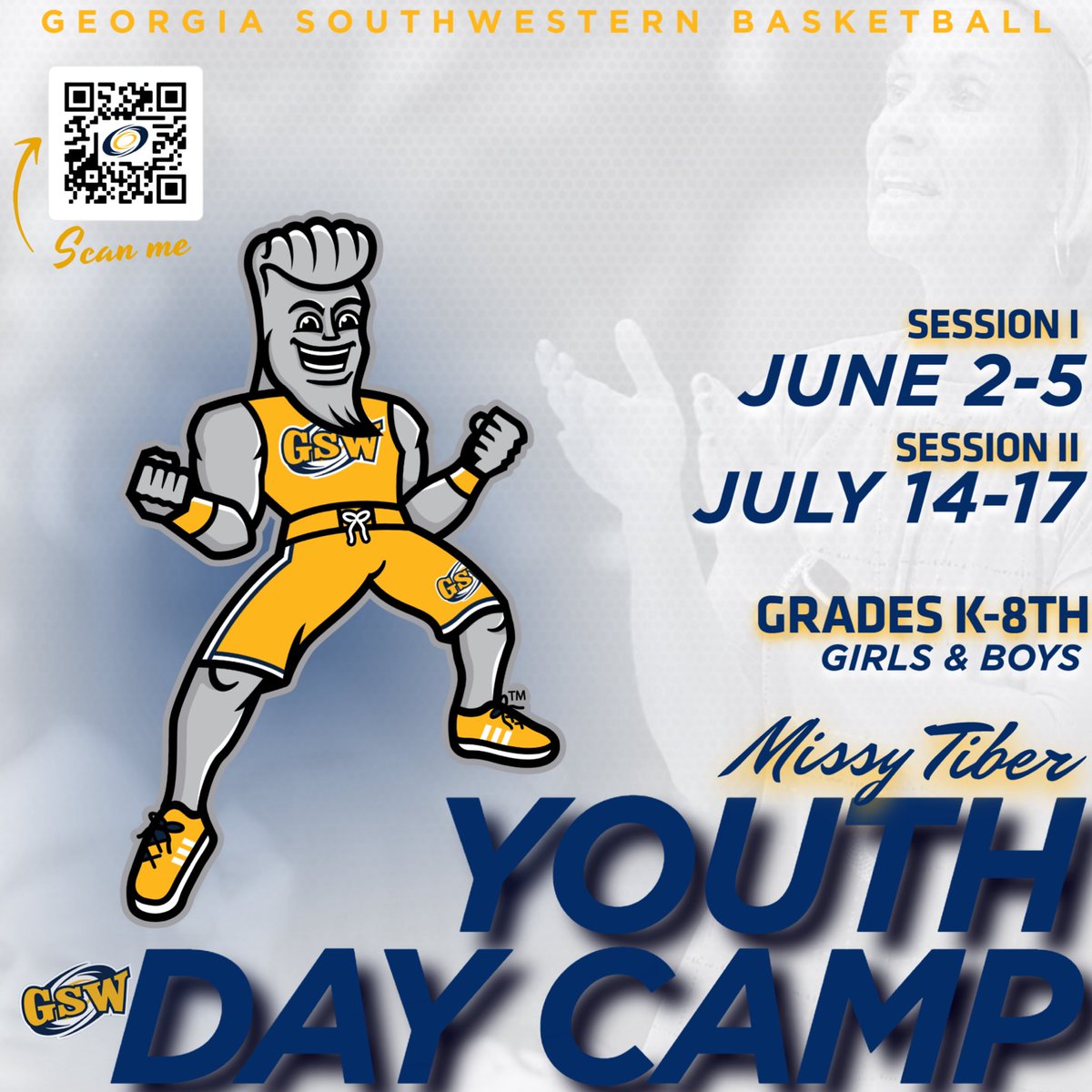 GSW Basketball Day Camp Session I 🌀🏀
📅 June 2-5
⏰ 9am-4pm (Thursday 9am-12pm)
📍GSW Storm Dome 
🏀 Girls &amp; Boys grades K-8th
🌀 Sign-up using link or QR code
…wwomensbasketballcamps.totalcamps.com/About%20Us