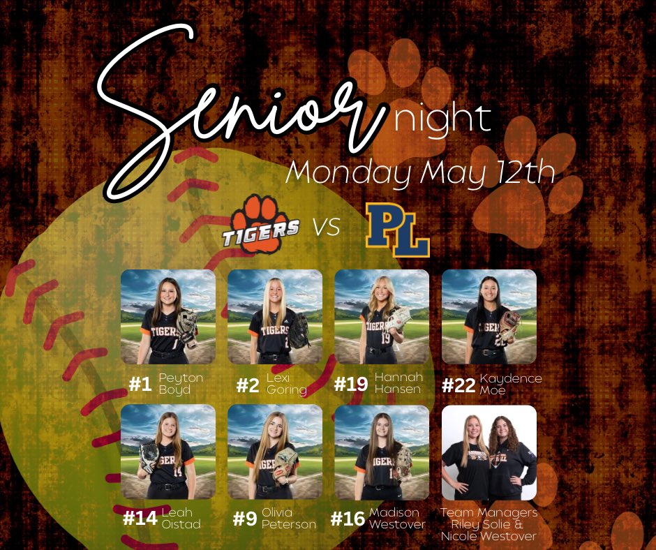 GAMEDAY!! And SENIOR night for Varsity! 🥎
All teams play the Prior Lake Lakers!

Join us to help recognize all 9 Senior players and Managers tonight AFTER the Varsity game! 🧡

Stay tuned for posts celebrating our Seniors!