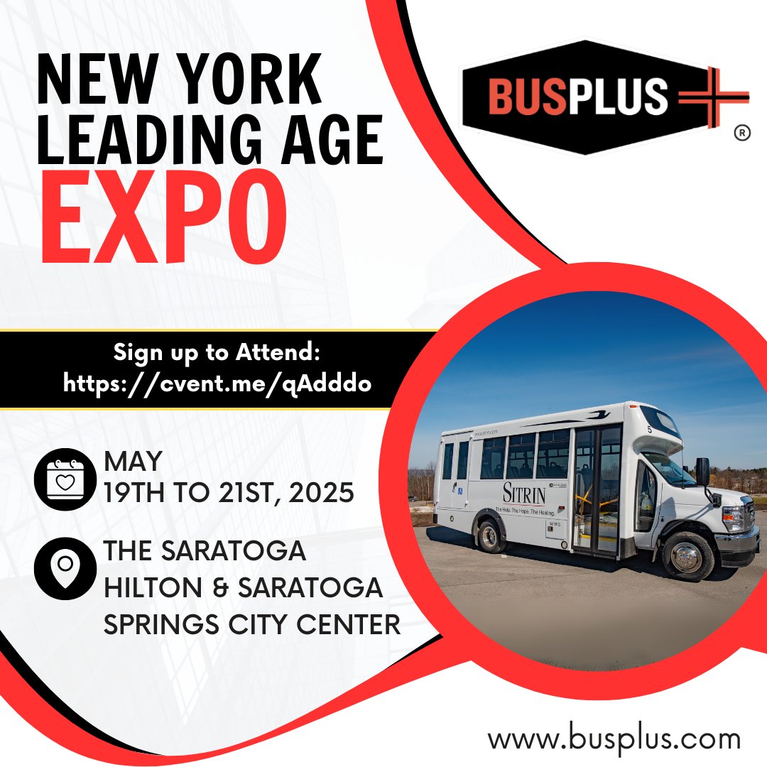 Join Bus Plus at the 2025 LeadingAge New York Expo, May 19–21 at The Saratoga Hilton &amp; City Center.🚌Stop by our booth to explore commercial bus solutions that drive your organization forward. 

👉 Sign up here: cvent.me/qAdddo

#leadingage #event #expo #busplus