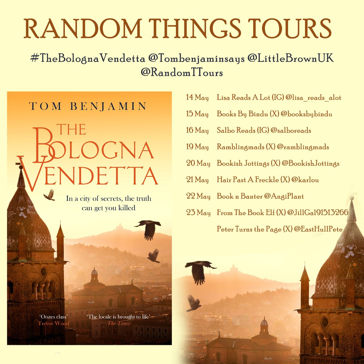 Tom Benjamin (@tombenjaminsays) on Twitter photo ⭐️ Excited the launch of the sixth in my Bologna-set crime series, which is currently #99p on Amazon (link tinyurl.com/52btm46t ) and <a href="/The_CWA/">The Crime Writers’ Association</a> 'read of the month' will be marked by a blog tour with the fantastic <a href="/RandomTTours/">Random Things Tours 🇺🇦</a> ⭐️😁 #CrimeFiction
<a href="/TheD20Authors/">TheD20Authors</a> <a href="/LittleBrownUK/">Little, Brown UK</a> ⭐️ Excited the launch of the sixth in my Bologna-set crime series, which is currently #99p on Amazon (link tinyurl.com/52btm46t ) and <a href="/The_CWA/">The Crime Writers’ Association</a> 'read of the month' will be marked by a blog tour with the fantastic <a href="/RandomTTours/">Random Things Tours 🇺🇦</a> ⭐️😁 #CrimeFiction
<a href="/TheD20Authors/">TheD20Authors</a> <a href="/LittleBrownUK/">Little, Brown UK</a>