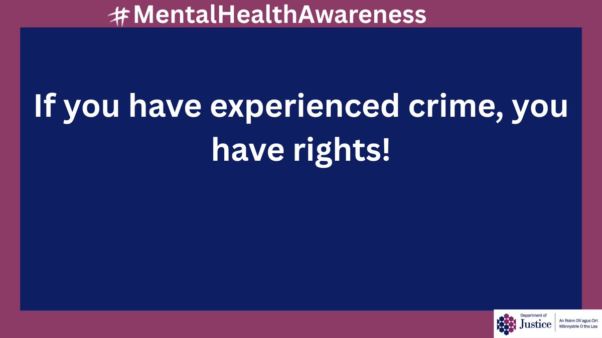 Being a victim or witness to a crime can have an impact on our mental health. 

Have you heard of the Victim and Witness Charters? 

These will explain your rights.

More info: nidirect.gov.uk/charters

#MentalHealthAwarenessMonth