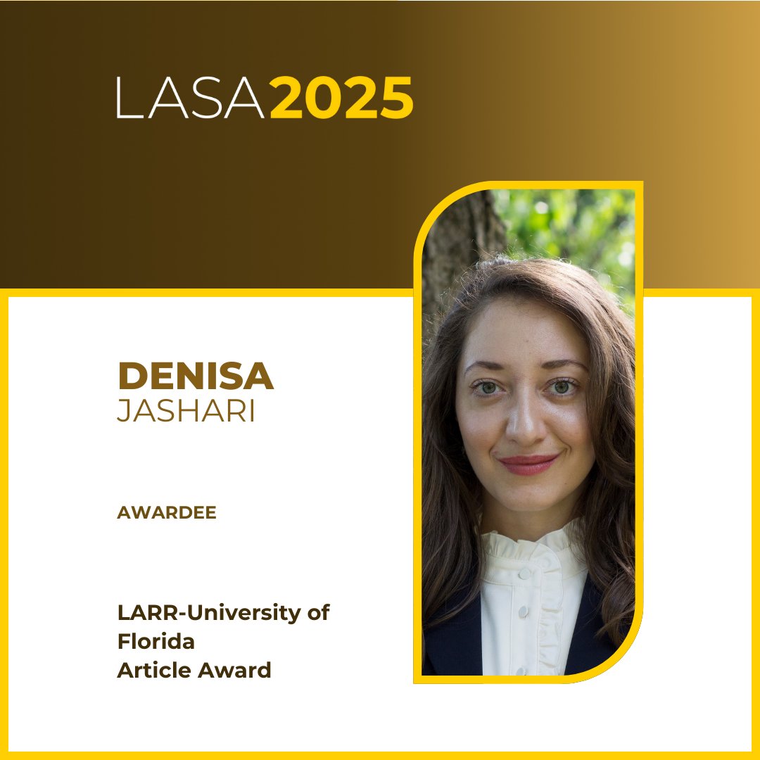 📢  Join us at #LASA2025 for the LARR–University of Florida Article Award!

🏆 Honoring Denisa Jashari for her article on Chilean Christians for Socialism (LARR 59:4)

Fri, May 23 | 12:00–1:30 PM (PT)
📍 Golden Gate B, B2 Level

#LARR #LatinAmericanStudies