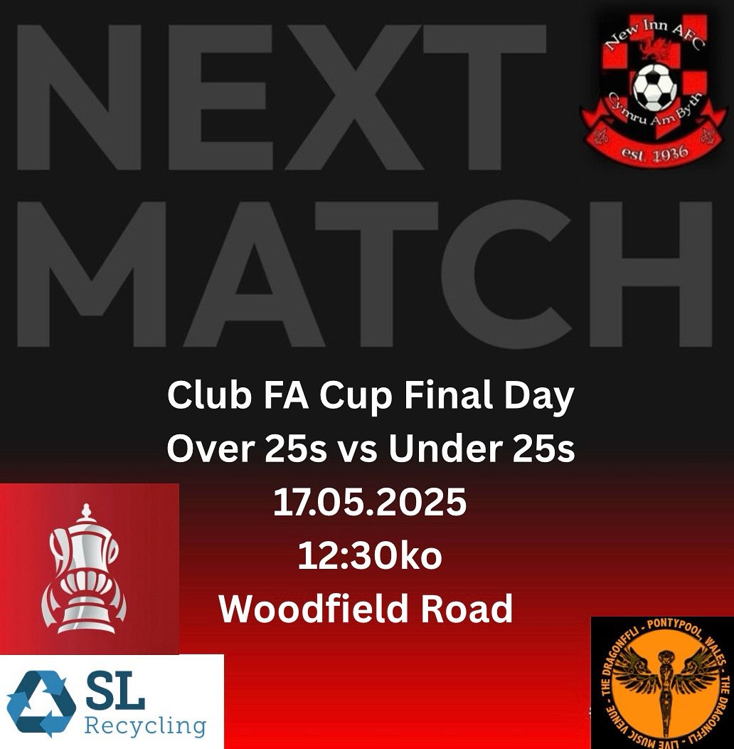 This Saturday we host our annual over 25 vs under 25 at Woodfield Road.

All players past and present are welcome to attend and we will be going to the greenlawn social club after for the match. 

Meet 12:00pm for 12:30ko 

Red room open from 12:00

#uptheinn🔴⚫️