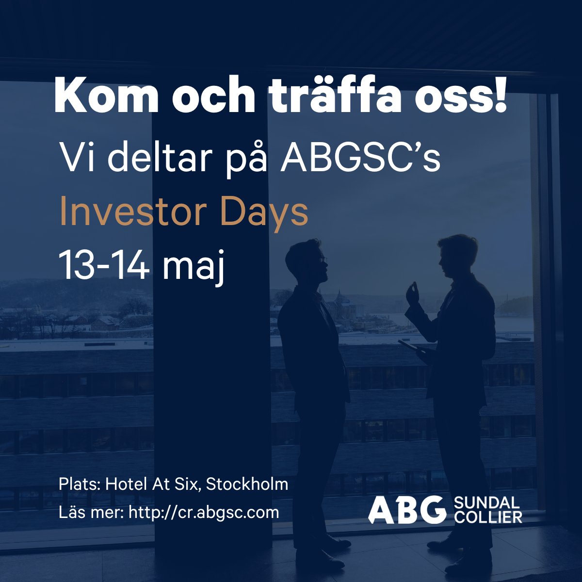 IR-presentation. Vi ser fram emot att delta på <a href="/ABGSC/">ABG Sundal Collier</a>   investerardagar 13-14 maj. Imorgon kl 8.45 ger VD Nikolaj Sørensen en bolagspresentation. För dem som ej delar på plats kommer en PDF läggas upp på webben. En inspelad version blir tillgänglig inom kort. STAY TUNED. #orexo