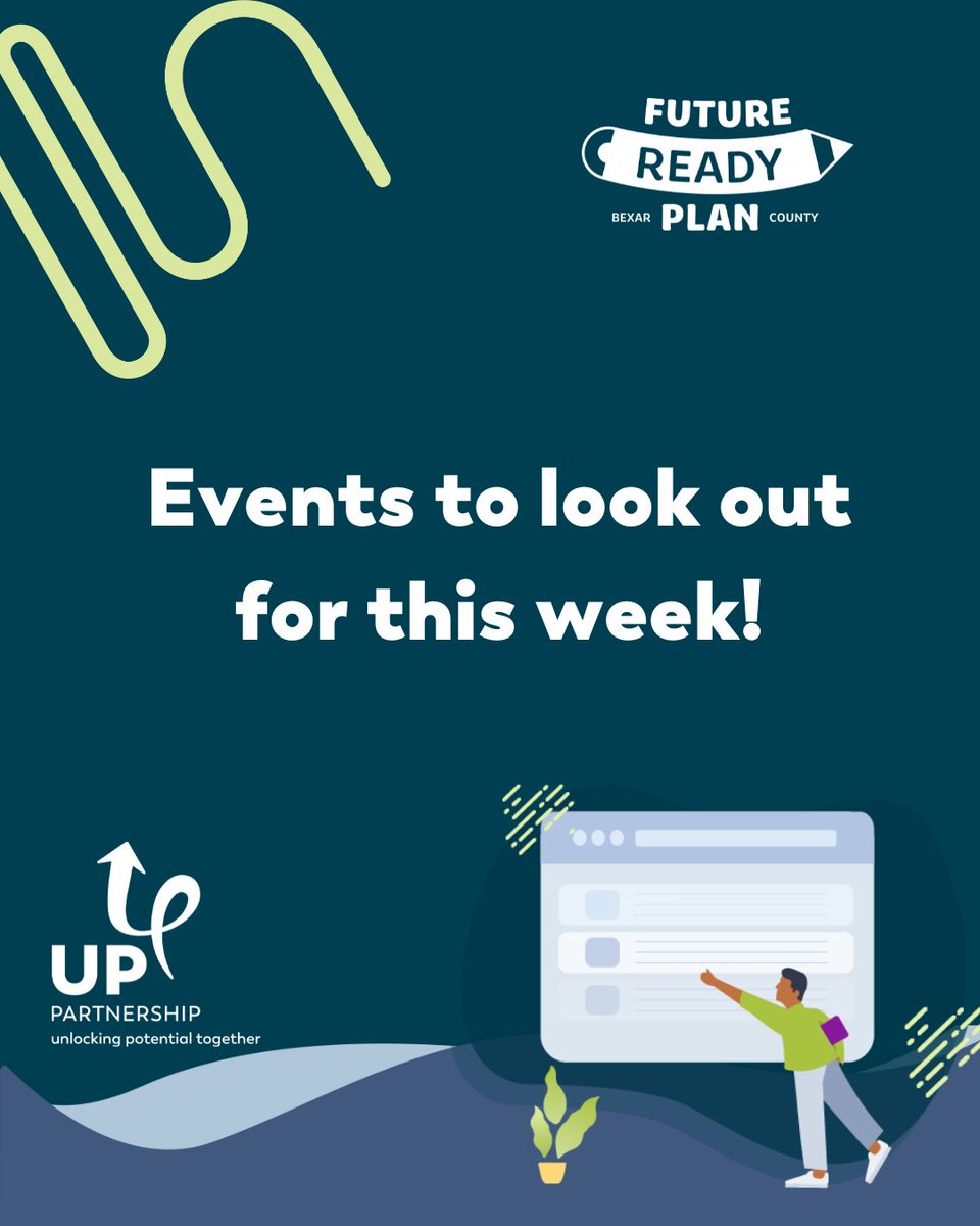 UPpartnershipSA's tweet photo. Check out these events this week!

Tomorrow (May 13), #FutureReadaySA partners are hosting a Mayoral &amp; City Council Run-off Forum on Early Childhood and Youth. Register here: https://t.co/Z5HnE5DT1h

This week is @the_saep @cafecollege #DestinationCollegeWeek! https://t.co/8gXO255O1s