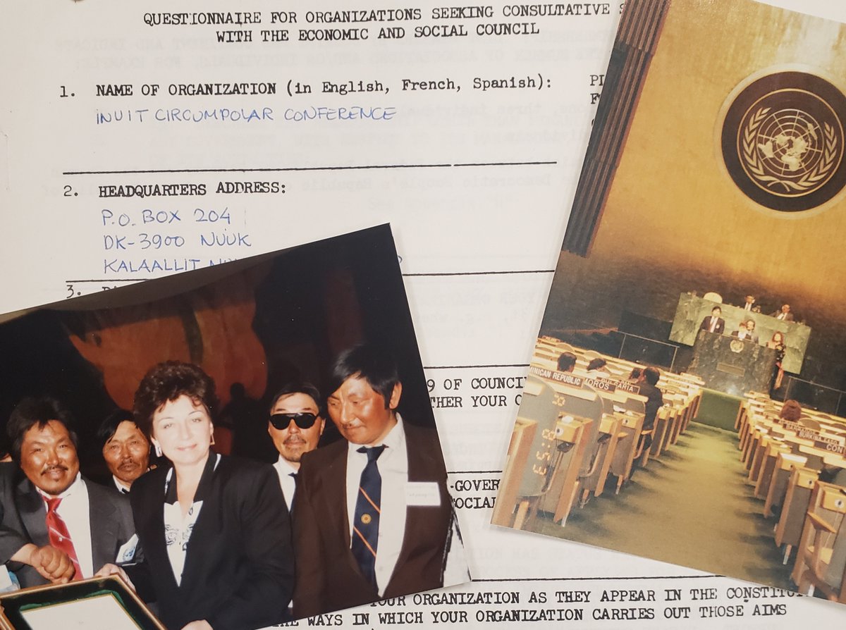 It's our UN-iversary! On May 12, 1983, ICC gained special consultative status at the United Nations. We've been bringing the Inuit voice to the world ever since. 

Here are some of our earliest photos from our work at the UN, showing ICC President Mary Simon at UNEP in 1989!