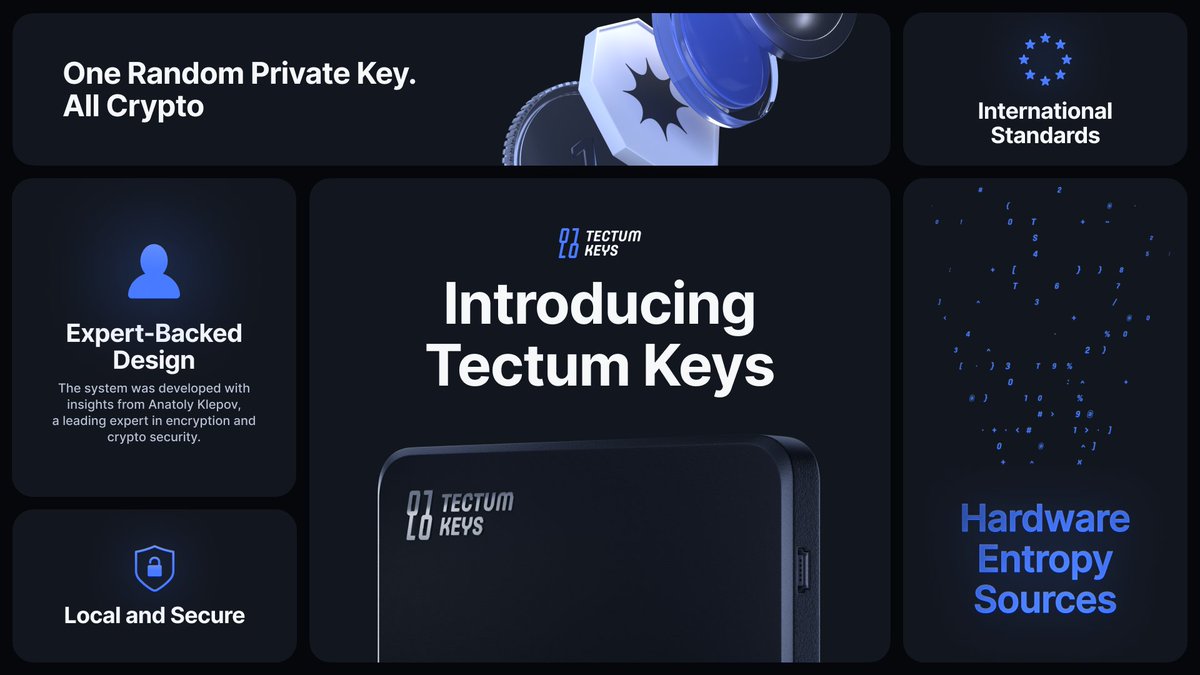 🚨 Introducing TectumKeys 🚨 🔐 The Gold Standard in Crypto Security has  arrived. Tired of weak keys and software-based vulnerabilities? TectumKeys  uses a TEMPEST-certified hardware random number generator to create truly  unpredictable