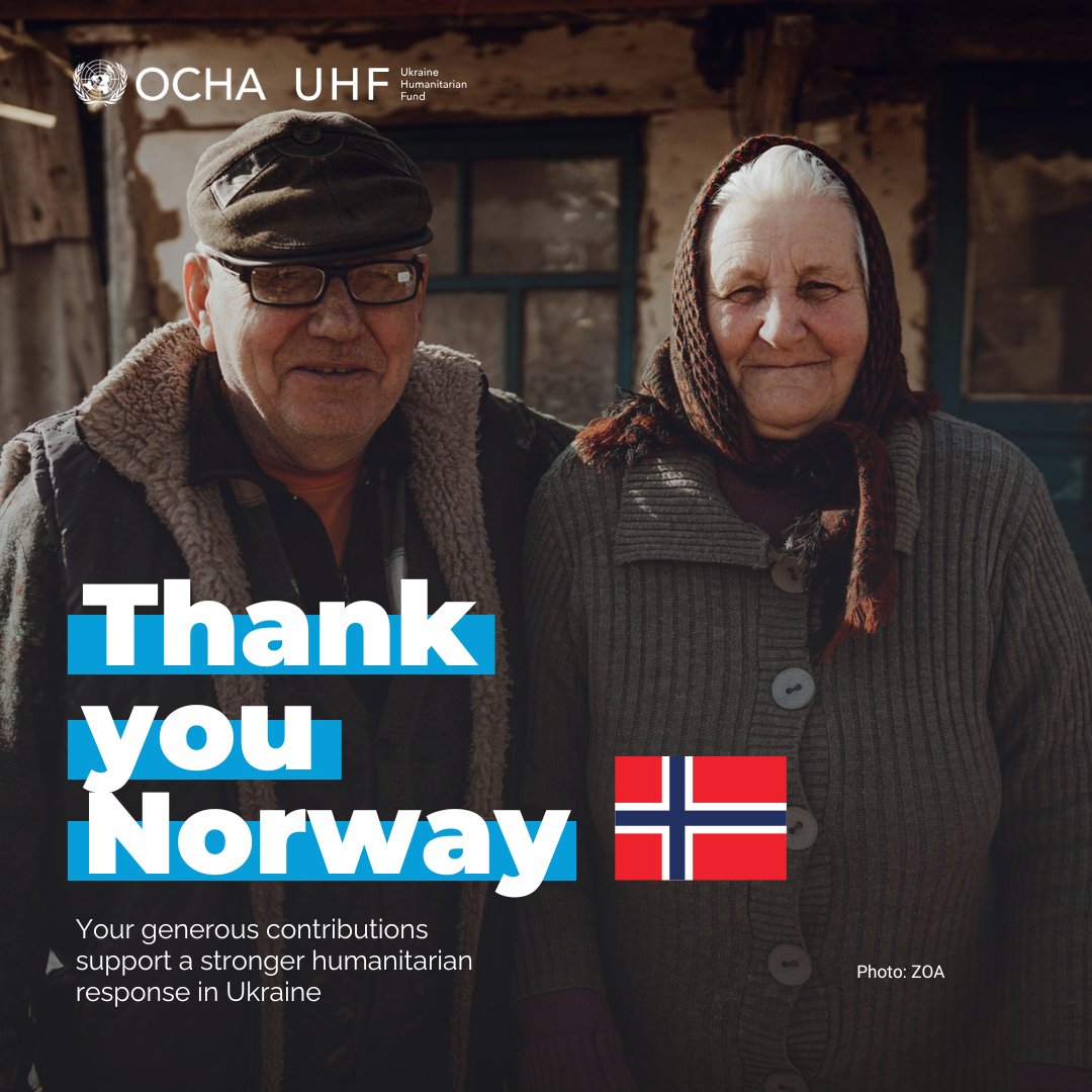 #OCHAthanks Norway 🇳🇴🇺🇳 for being a top donor contributing $20M to #UkraineHumanitarianFund &amp; $680K to OCHA Ukraine in 2025.

Your generosity in challenging times allows Humanitarian Partners to deliver vital support to war-affected communities.

Together, we #InvestInHumanity.