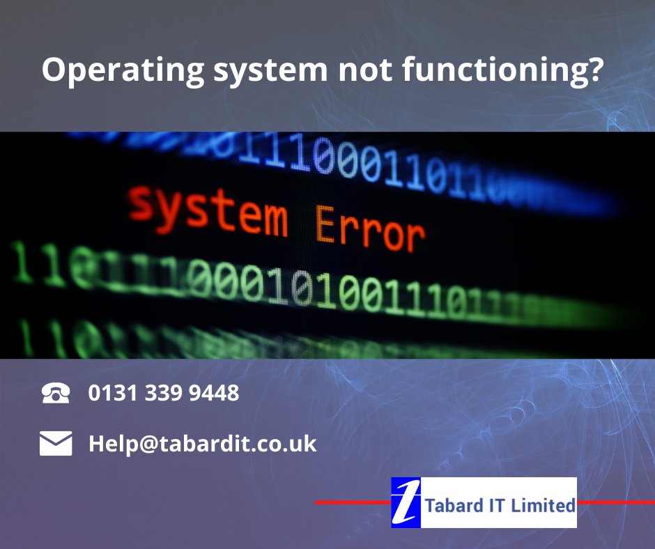 TabardITLtd's tweet image. Computer crashing frequently? Error messages or warnings?
It may be that your operating system isn’t functioning correctly.
Get in touch - we can fix problems with many operating systems including Windows XP, Windows 11 and Mac.
#OperatingSystems #ITHelp