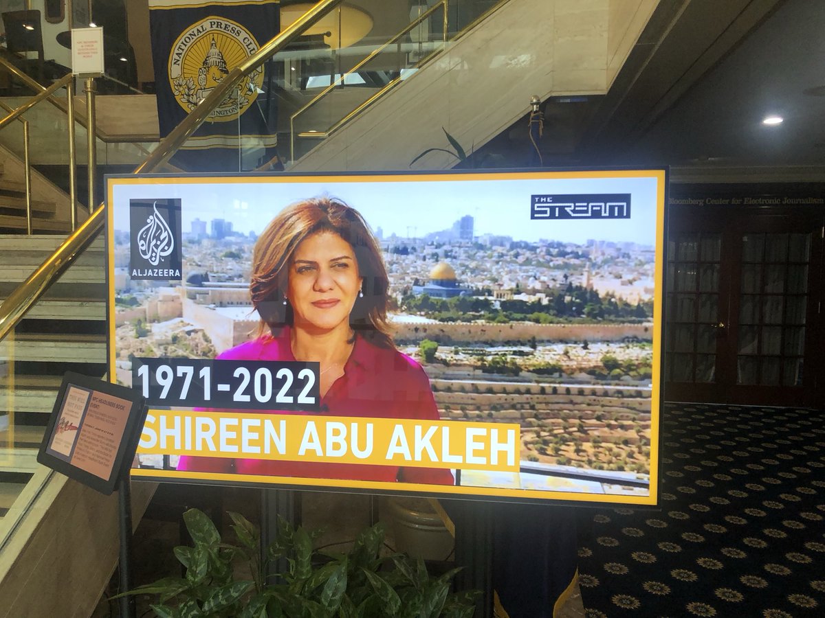 250,000 people a year come through @pressclubdc and this is what they have seen for three years in our lobby. We stand with Shireen ⁦<a href="/LinaAbuAkleh/">Lina Abu Akleh</a>⁩ ⁦<a href="/AlJazeera/">Al Jazeera PR</a>⁩ now new doc by ⁦<a href="/DionNissenbaum/">Dion Nissenbaum</a>⁩ breaks news on case! Stay tuned!