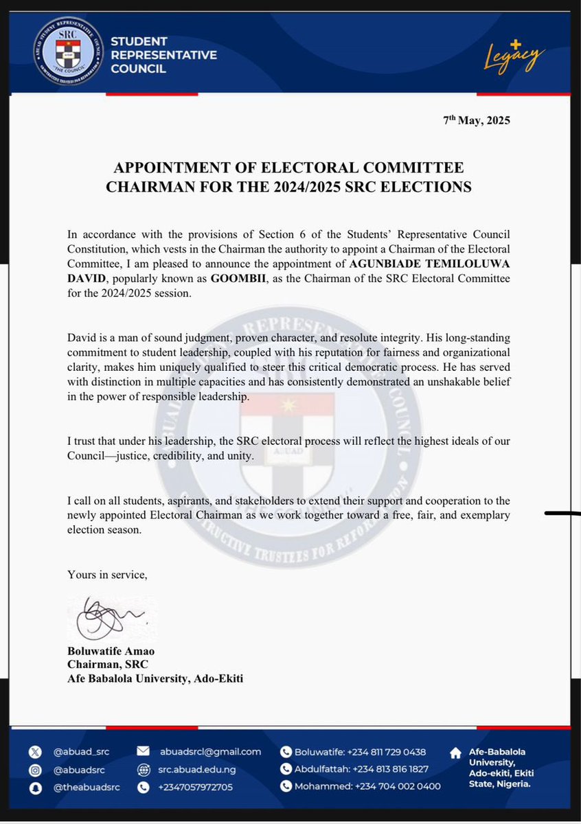 anonymousupdat's tweet image. In case you missed it: Last Thursday, the SRC Chairman appointed Goombii, the President-elect of the Law Students Society (LSS), as the Chairman of the SRC Electoral Committee.

We apologize for the inaccuracy of our prediction.