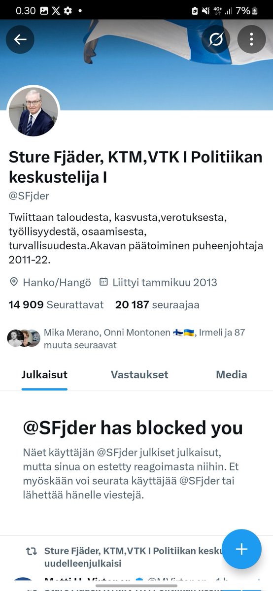 HeikkinenIlmari's tweet photo. Miksi kokoomuslainen politiikan keskustelija blokkasi toisen kokoomuslaisen? #sture https://t.co/ItZAqPnvAr