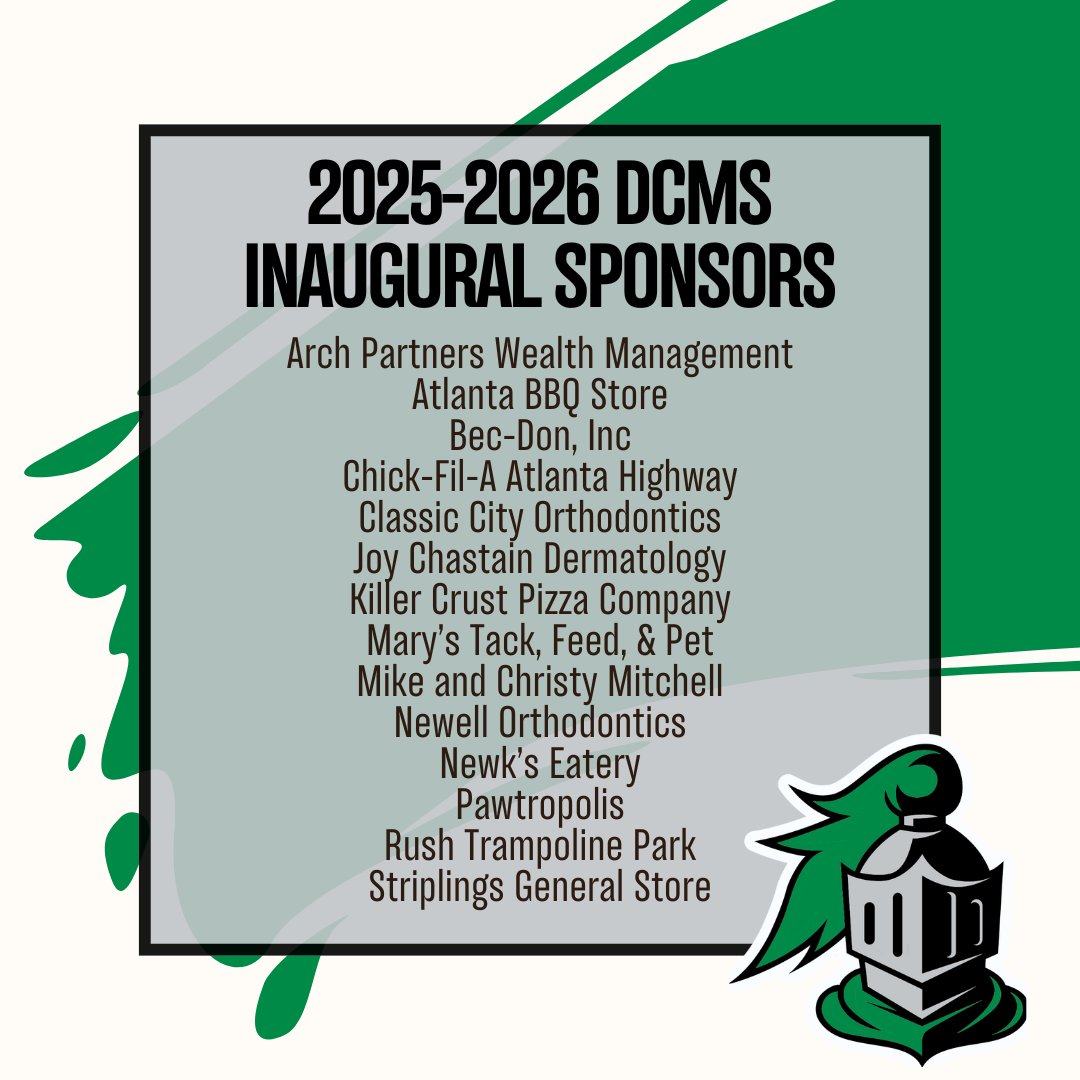 DCMS_Knights (@dcms_knights) on Twitter photo π DCMS Inaugural Sponsors Announcement! We are thrilled to recognize and thank our Inaugural Sponsors whose early generosity help us kick off the next school year strong! π π THANK YOU for believing in DCMS and investing in our future! β¨ <a href="/OconeeCoSchools/">Oconee County Schools</a> π DCMS Inaugural Sponsors Announcement! We are thrilled to recognize and thank our Inaugural Sponsors whose early generosity help us kick off the next school year strong! π π THANK YOU for believing in DCMS and investing in our future! β¨ <a href="/OconeeCoSchools/">Oconee County Schools</a>