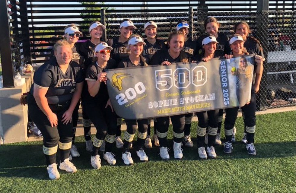 Senior Sophie Stockham of Maize South has been huge in the Mavs 26-0 regular season and AVCTL D1 back to back championships. Stockham was 13-0 in the circle with 4 saves. She threw 85 innings with 212 strikeouts (2.5 strikeouts per inning!) with a .576 ERA in the regular season.