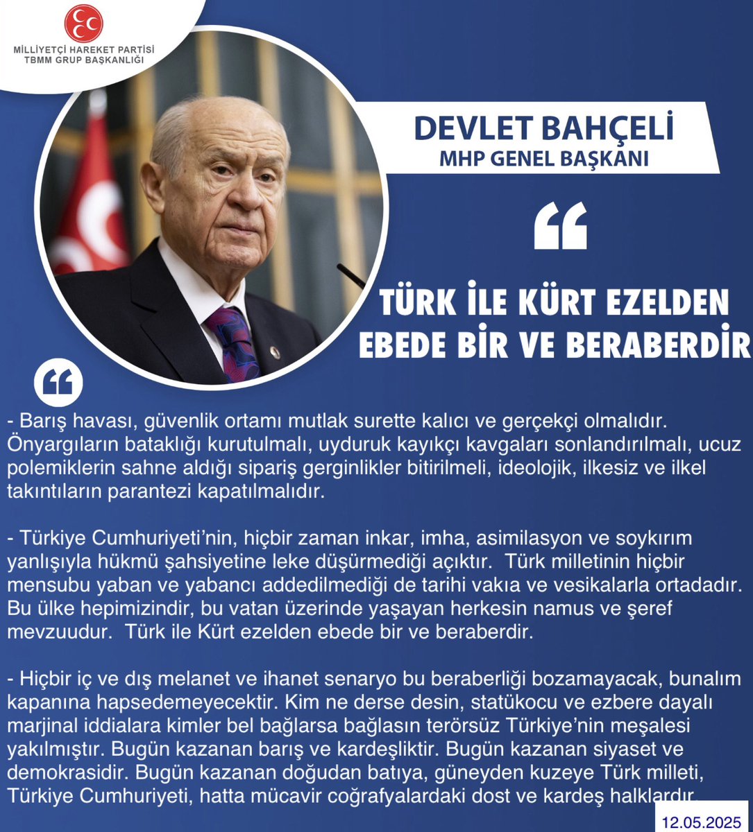 MHP TBMM Grubu #MHP (@mhptbmmgrubu) on Twitter photo Genel Başkanımız Sayın Devlet BAHÇELİ <a href="/dbdevletbahceli/">Devlet Bahçeli</a>: Türk ile Kürt ezelden ebede bir ve beraberdir Genel Başkanımız Sayın Devlet BAHÇELİ <a href="/dbdevletbahceli/">Devlet Bahçeli</a>: Türk ile Kürt ezelden ebede bir ve beraberdir
