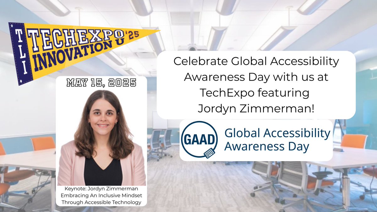 🌟 Celebrate Global Accessibility Awareness Day with Jordyn Zimmerman, our keynote session on Thursday, May 15th at #TechExpo25! Open to all! Register today. it.lhric.org/tech_expo 🌟 #InnovationU