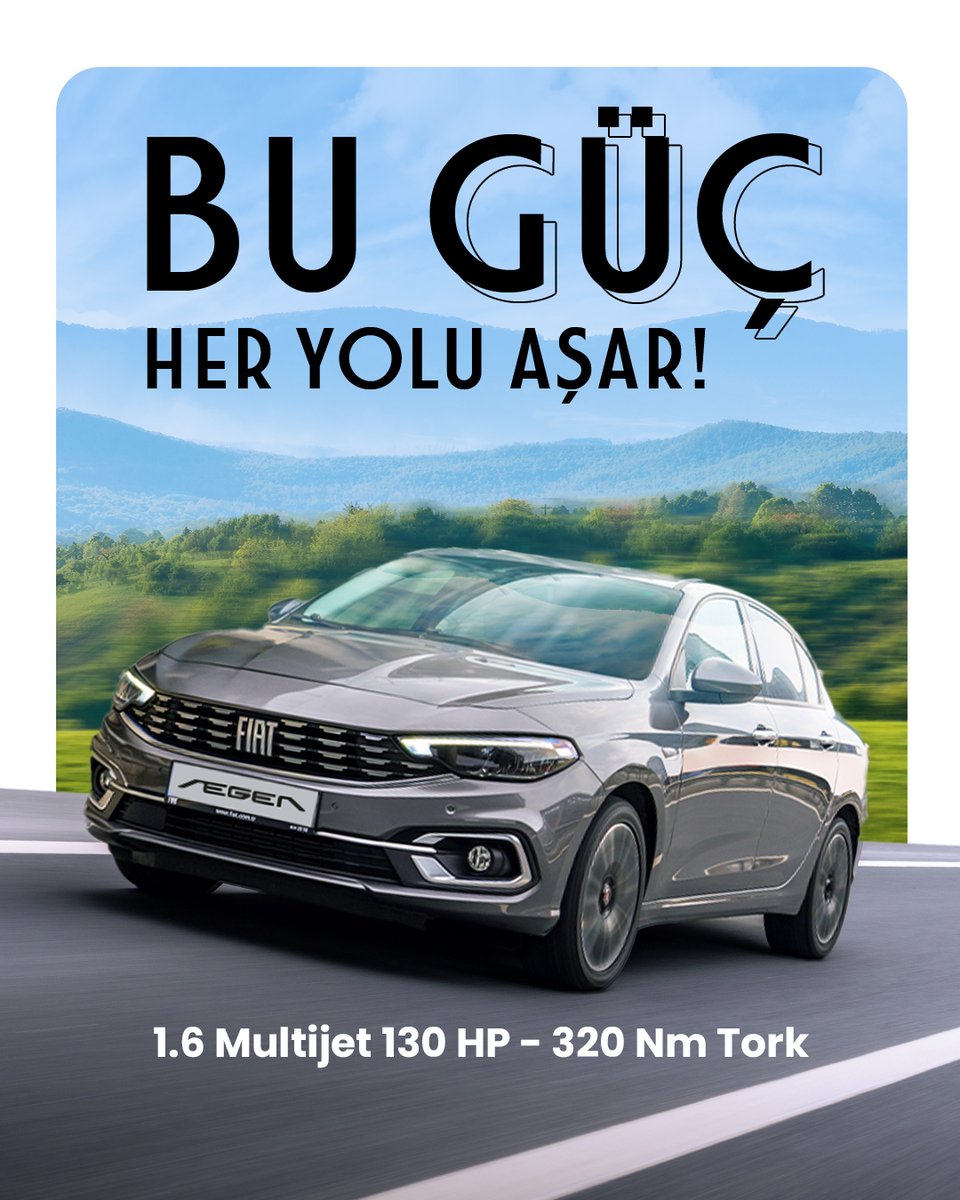 Bu Güç Her Yolu Aşar! 
1.6 Multijet motor, 130 HP güç ve 320 Nm tork ile yollar artık daha güçlü, daha akıcı! Yokuşlar mı? Keskin virajlar mı? Hiç fark etmez, Egea Sedan 1.6 her zorluğu aşar. 💪

Güçlü Motor
Düşük Yakıt Tüketimi
Üstün Sürüş Konforu

#BuGüçHerYoluAşar #FiatEgea