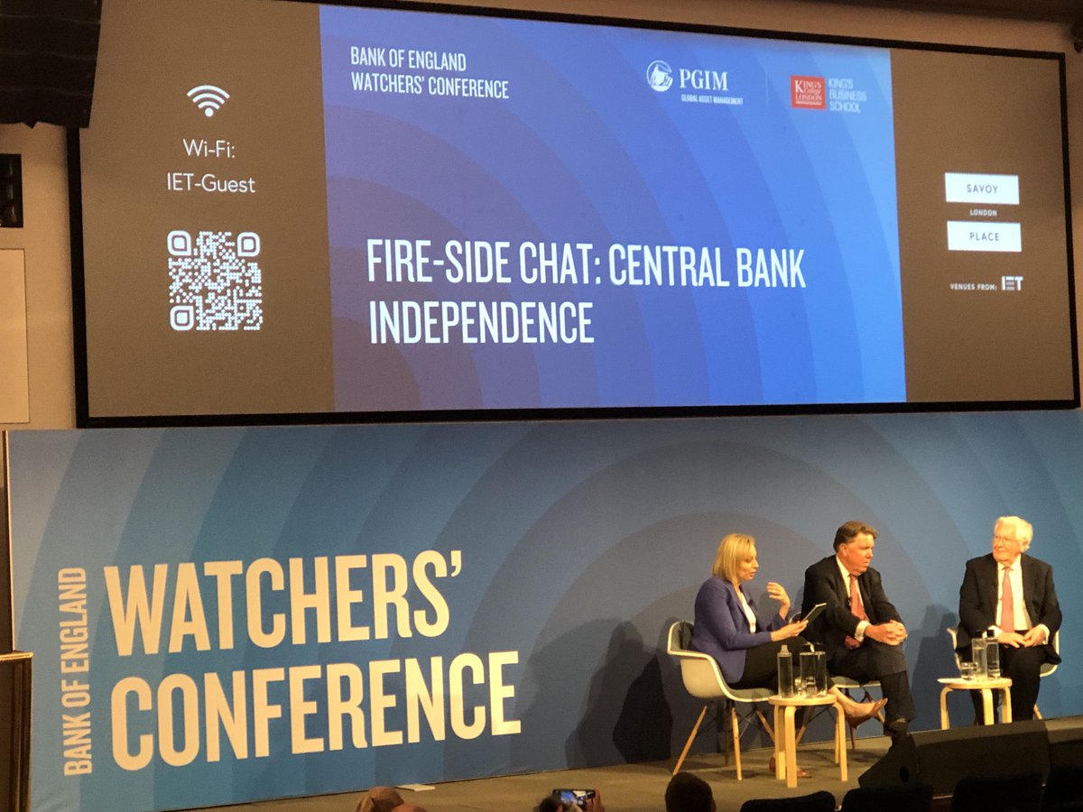MMF_research's tweet image. & now comes a fascinating "Fire-side chat: Central bank independence" at the 2025 #BoEWatchers conference, with two titans of central banking as Speakers: Mervyn King & Paul Tucker (@Harvard); & Francine Lacqua (@Bloomberg) as Chair. They share memories & history.