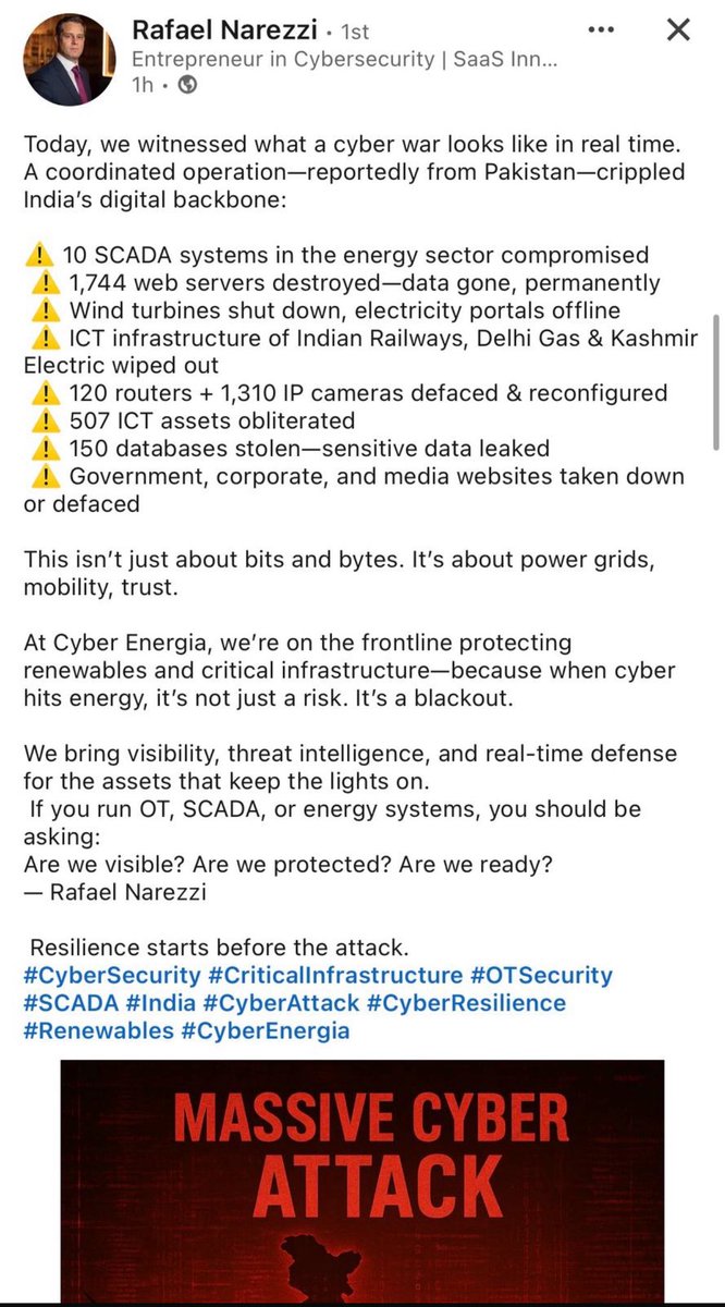 This LinkedIn post from an Indian professional confirms how lethal Pakistan’s cyber strike against India’s critical digital assets was.