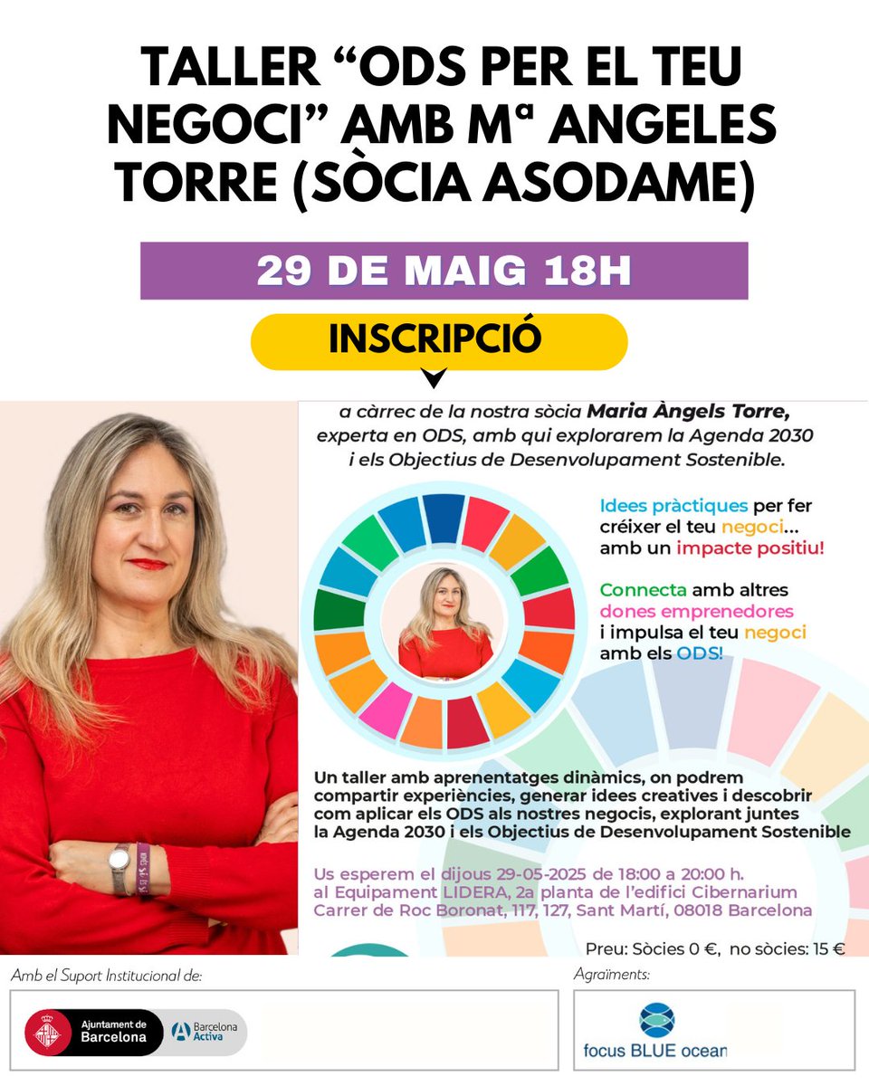📣 Dones emprenedores! 🗓️ 29/5 Taller ODS per fer créixer el vostre negoci amb impacte positiu! 🌱 Inscripcions obertes (docs.google.com/forms/d/e/1FAI…). Connecta amb altres dones amb visió a <a href="/asodame/">⚡️</a>! 💪 #DonesEmprenedores #ODS #EmprenedoriaFemenina #Asodame