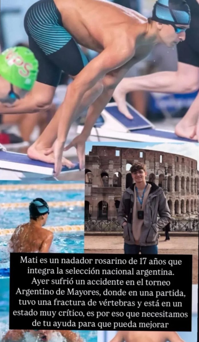 Maki ☆ (@maakiceballos) on Twitter photo Estuvimos compitiendo el findesemana pasado y un compañero tuvo un accidente chocandose con otro nadador. Necesitamos juntar 60 millones para que sea operado urgente ya que su estado es critico y delicado
<a href="/cmdeluzu/">cm de luzu</a> <a href="/olgaenvivo/">OLGA</a> <a href="/DeportesBA/">Deportes BA</a> <a href="/enardinfo/">Un Logro en Equipo</a> <a href="/TomasRodriguezC/">Tomás Rodríguez Couto</a> <a href="/GabrielGanci/">Gabriel Ganci</a> Estuvimos compitiendo el findesemana pasado y un compañero tuvo un accidente chocandose con otro nadador. Necesitamos juntar 60 millones para que sea operado urgente ya que su estado es critico y delicado
<a href="/cmdeluzu/">cm de luzu</a> <a href="/olgaenvivo/">OLGA</a> <a href="/DeportesBA/">Deportes BA</a> <a href="/enardinfo/">Un Logro en Equipo</a> <a href="/TomasRodriguezC/">Tomás Rodríguez Couto</a> <a href="/GabrielGanci/">Gabriel Ganci</a>