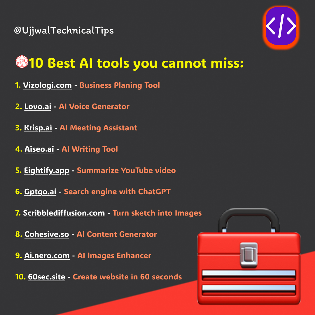 pushpendratips's tweet image. 💮10 Best AI tools you cannot miss:
#AITools #BestAITools #ArtificialIntelligence #TopAITools2025 #AIin2025 #TechTools #AIAutomation
#AIForProductivity #AIRevolution #FutureOfAI