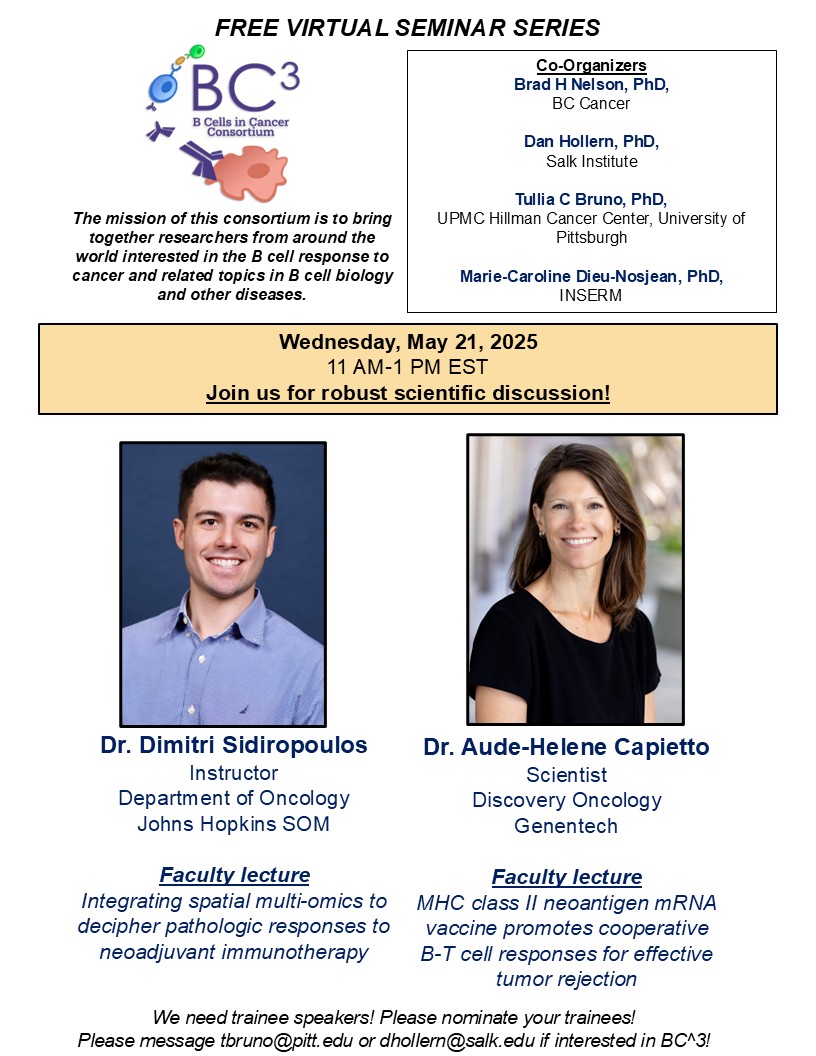 Tullia Bruno, PhD (@bcellbruno) on Twitter photo Please join us next week for some fun discussion with our BC^3 community on #Bcells and #TLS! <a href="/hollern_daniel/">Daniel Hollern</a> Please join us next week for some fun discussion with our BC^3 community on #Bcells and #TLS! <a href="/hollern_daniel/">Daniel Hollern</a>