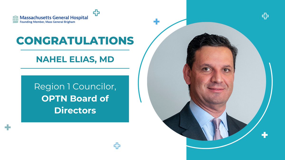 Congratulations to Dr. Nahel Elias for being voted as the Region 1 Councilor of the new OPTN Board of Directors! He received the most votes in our region's election, which was a first step towards the formation of a Board of Directors and part of the OPTN Modernization Initiative