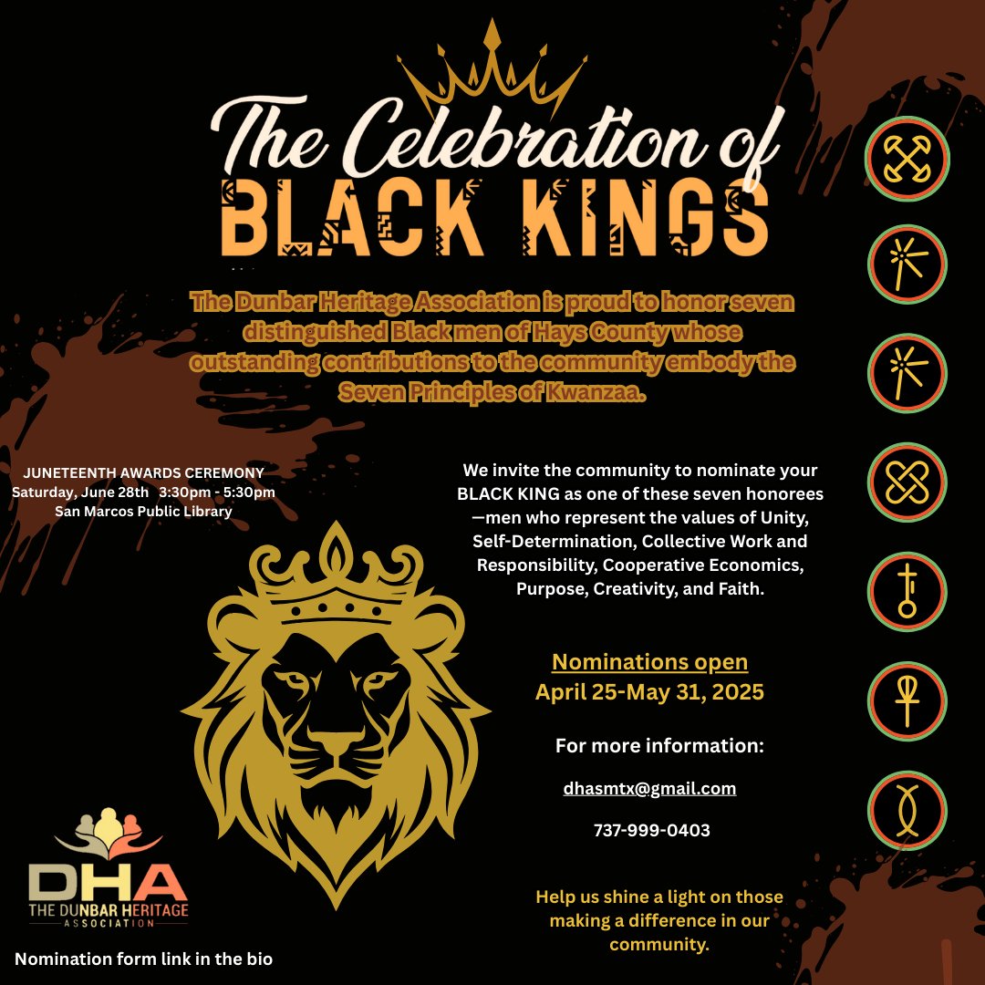Honoring all Black Kings! Do you know a Black man who is a leader in your community? Nominate him for DHA’s Celebration of Black Kings! Nominations are open from April 25 - May 31. 
Click here for the nomination form: docs.google.com/forms/d/e/1FAI…