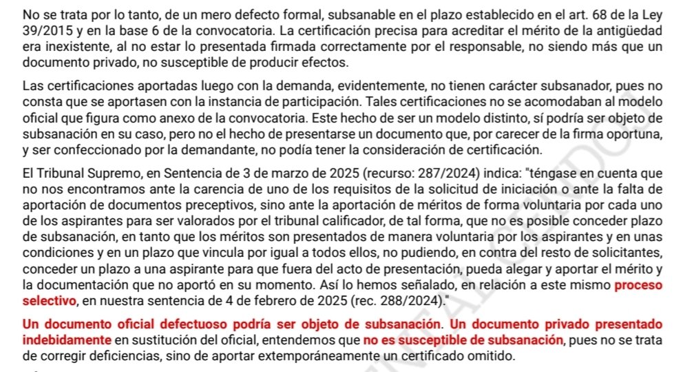 caty_pou's tweet image. 📌 STSJ M 4631/2025, 28.03
#Subsanación
✅ Proceso selectivo
🟡 Un documento oficial defectuoso puede ser objeto de subsanación. Un documento privado presentado indebidamente [...] no es susceptible de subsanación [...] 
👨🏼‍⚖️ Ignacio Del Riego Valledor poderjudicial.es/search/AN/open… 👀⤵️