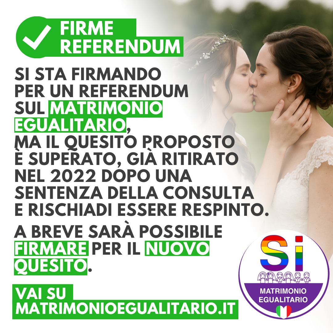Sul Referendum per il Matrimonio Egualitario dobbiamo scongiurare il rischio bocciatura!

matrimonioegualitario.it/scongiurare-bo…

#referendum #matrimonioegualitario #pride #pridemonth #matrimoniogay