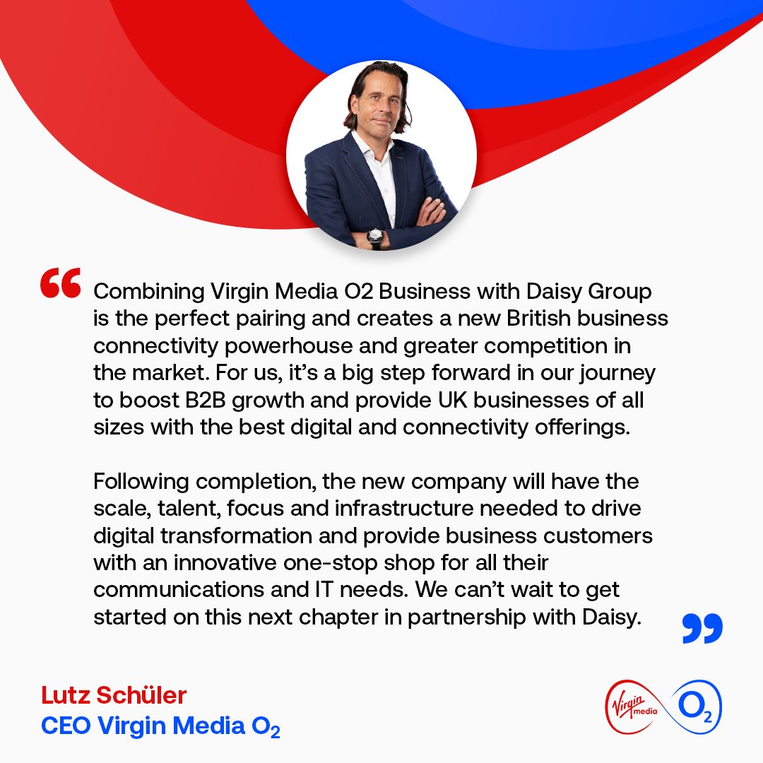 Our CEO, Lutz Schüler reflects on today’s announcement of combining Virgin Media O2 Business with Daisy Group to create a new B2B powerhouse in the UK business communications and IT sector.