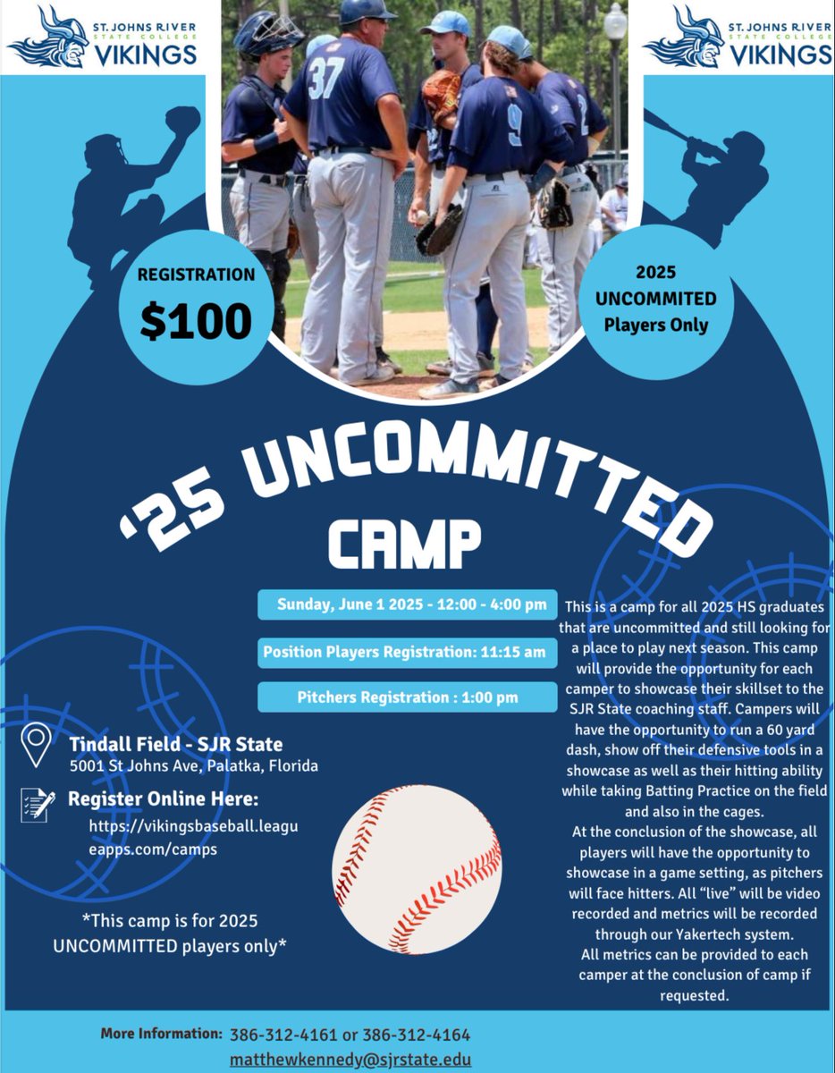 SJR State Baseball (@sjr_baseball) on Twitter photo Don't Miss this opportunity! If you are a 2025 Un-Committed HS player or a transfer that is interested in SJR State, this is a great opportunity to showcase in front of our staff. Click Link Below to sign up!
sjrvikings.com/information/at… Don't Miss this opportunity! If you are a 2025 Un-Committed HS player or a transfer that is interested in SJR State, this is a great opportunity to showcase in front of our staff. Click Link Below to sign up!
sjrvikings.com/information/at…