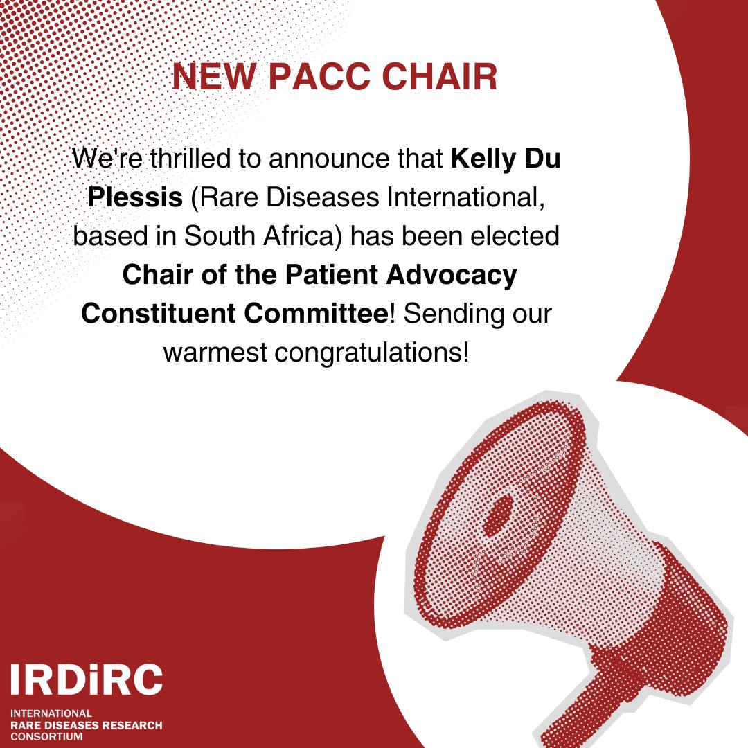 📣 New PACC Chair Announcement! 📣

We're thrilled to welcome Kelly du Plessis (RARE DISEASES INTERNATIONAL) as Chair of IRDiRC's Patient Advocacy Constituent Committee!

🔗 Learn more: irdirc.org/pacc

#RareDisease #PatientAdvocacy #IRDiRC