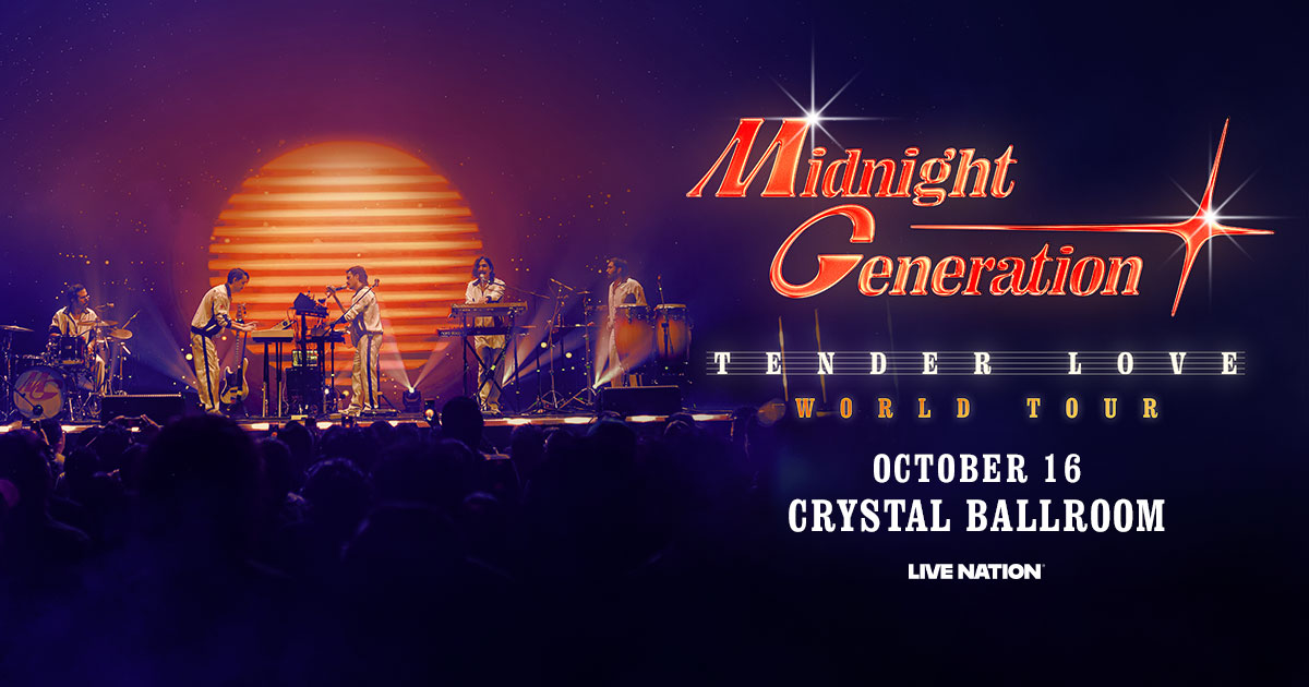 Crossroads Presents (@xrpresents) on Twitter photo 🪩 Midnight Generation's Tender Love World Tour is coming to Boston's <a href="/CrystalSville/">Crystal Ballroom</a>! Who’s coming?! Don’t Wait Up… get your tickets before they sell out! Presales start Tues, May 13: livemu.sc/44vCsep. 🪩 Midnight Generation's Tender Love World Tour is coming to Boston's <a href="/CrystalSville/">Crystal Ballroom</a>! Who’s coming?! Don’t Wait Up… get your tickets before they sell out! Presales start Tues, May 13: livemu.sc/44vCsep.