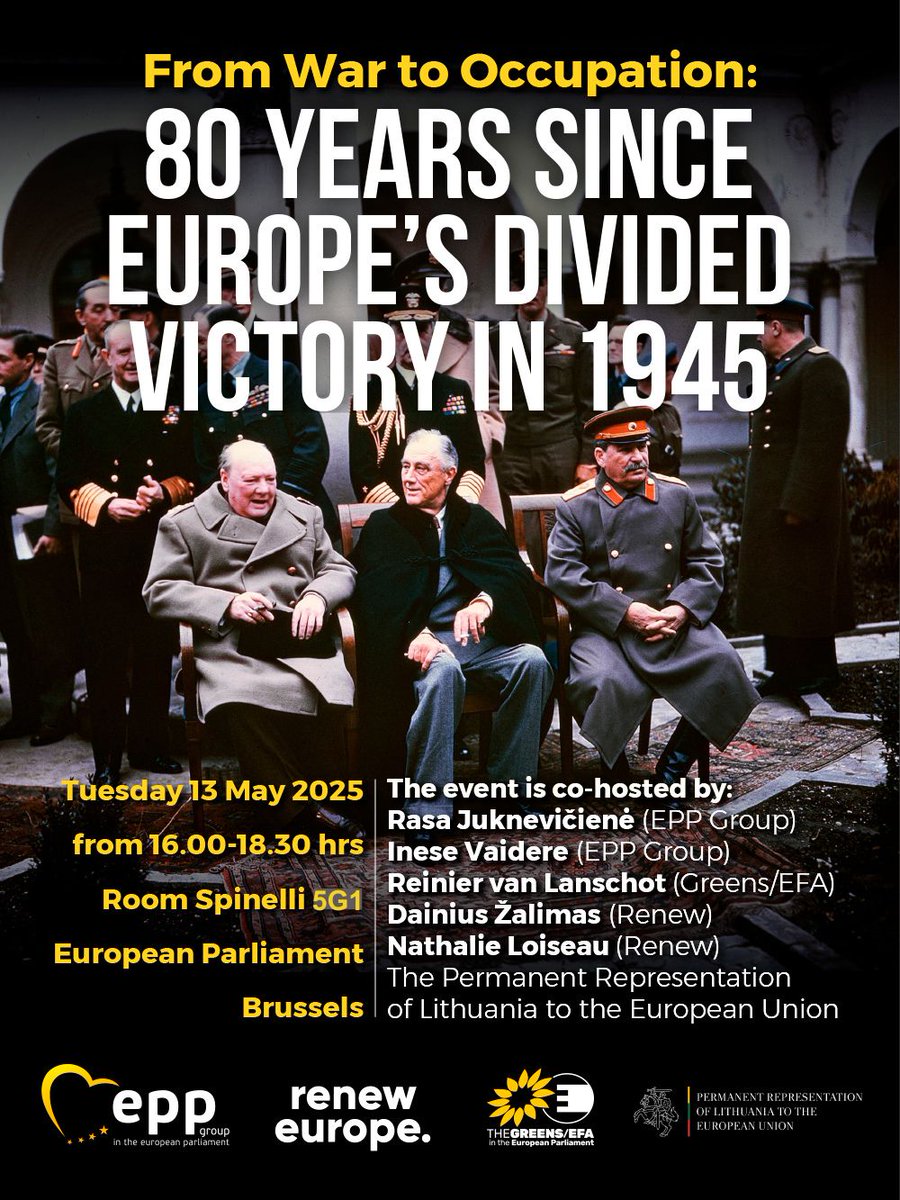 Rasa Juknevičienė (@rjukneviciene) on Twitter photo Conference "From War to Occupation: 80 Years since Europe’s Divided Victory in 1945" takes place tomorrow at <a href="/Europarl_EN/">European Parliament</a> and online.
Register to join online or in person: tinyurl.com/3tyx4bfn
Co-hosted with colleagues <a href="/RLanschot/">Reinier van Lanschot</a> <a href="/DZalimas40196/">Dainius Žalimas</a> <a href="/NathalieLoiseau/">Nathalie Loiseau</a> <a href="/IneseVaidere/">Inese Vaidere</a> Conference "From War to Occupation: 80 Years since Europe’s Divided Victory in 1945" takes place tomorrow at <a href="/Europarl_EN/">European Parliament</a> and online.
Register to join online or in person: tinyurl.com/3tyx4bfn
Co-hosted with colleagues <a href="/RLanschot/">Reinier van Lanschot</a> <a href="/DZalimas40196/">Dainius Žalimas</a> <a href="/NathalieLoiseau/">Nathalie Loiseau</a> <a href="/IneseVaidere/">Inese Vaidere</a>