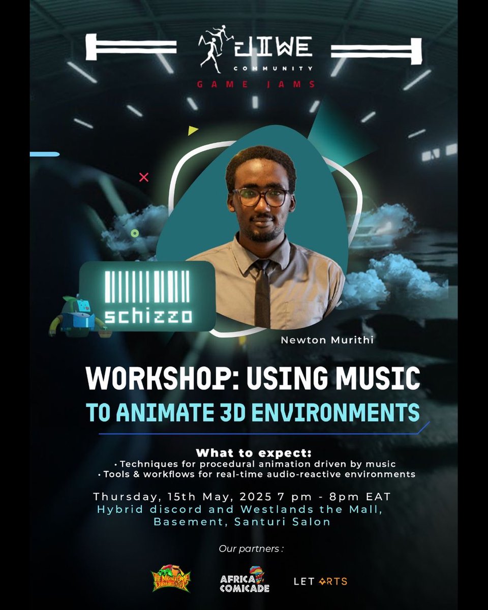 FREE Workshop this Thursday!

📍 Santuri Salon (Westlands) &amp; Discord
🗓️ 15th May | 🕖 7–8PM EAT
#GameDev #JiweGameJams #AfricaComicade
#fyp
