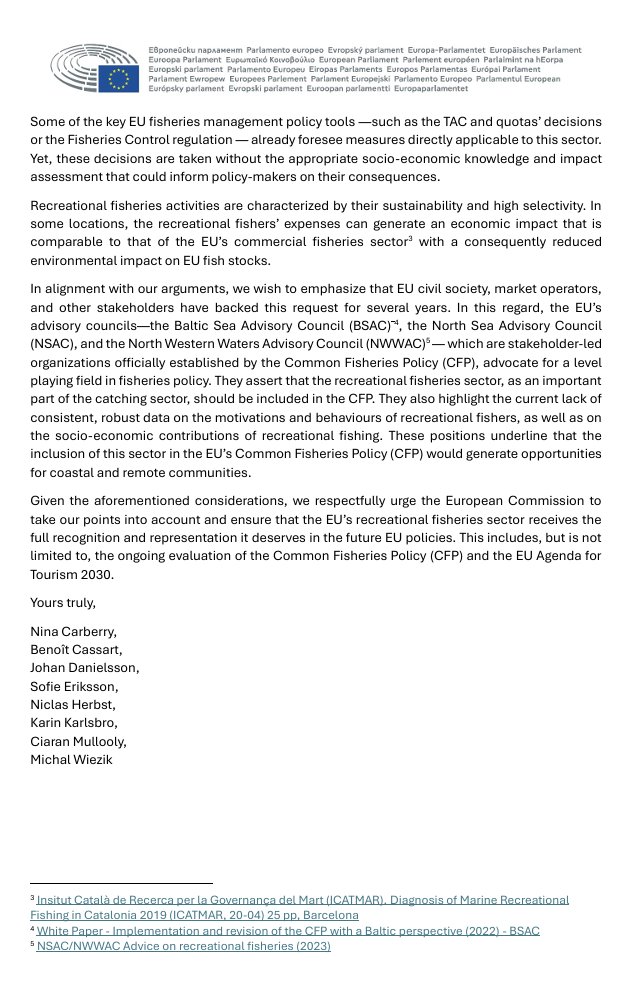 RecFishingEP (@recfishingep) on Twitter photo 🎣 The voice of recreational fisheries is getting louder in #Brussels!
8 #MEPs write the <a href="/EU_Commission/">European Commission</a> to fully integrate our low-impact & vital sector into EU fisheries policy.
📄 Read their joint letter:bit.ly/4jOdPy5
#EUpolicy #BlueEconomy #RecreationalFisheries 🎣 The voice of recreational fisheries is getting louder in #Brussels!
8 #MEPs write the <a href="/EU_Commission/">European Commission</a> to fully integrate our low-impact & vital sector into EU fisheries policy.
📄 Read their joint letter:bit.ly/4jOdPy5
#EUpolicy #BlueEconomy #RecreationalFisheries