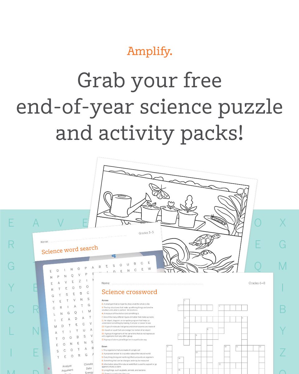 🍎 End-of-year chaos is here! 

Take a breather with our free science activity packs for grades K-8. Engage your students with word searches, crosswords, and more. Available in Spanish too! 

📚 Grab your copy: amplify.com/science-activi…