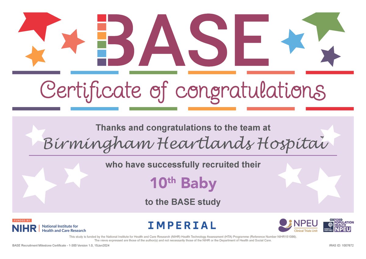 BASE Trial (@basetrial) on Twitter photo Congratulations & well done to the team at Birmingham Heartlands Hospital for recruiting their 10th participant to the BASE trial today! π <a href="/uhbtrust/">University Hospitals Birmingham</a> <a href="/UHBResearch/">UHB Research</a>
<a href="/NPEU_Oxford/">NPEU-Oxford</a> <a href="/NPEU_CTU/">NPEU</a> Congratulations & well done to the team at Birmingham Heartlands Hospital for recruiting their 10th participant to the BASE trial today! π <a href="/uhbtrust/">University Hospitals Birmingham</a> <a href="/UHBResearch/">UHB Research</a>
<a href="/NPEU_Oxford/">NPEU-Oxford</a> <a href="/NPEU_CTU/">NPEU</a>