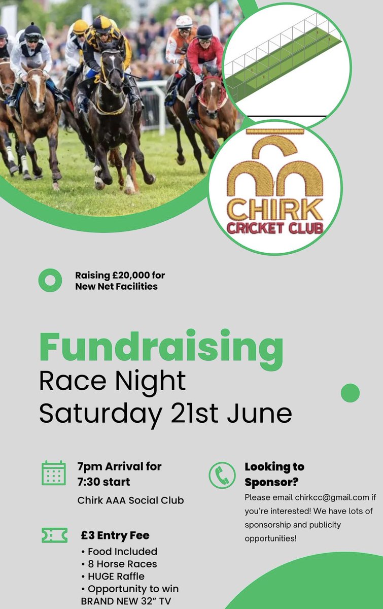 🔙 Our annual race night is back again!
🏇 Don’t miss out on our very own Race Night on Saturday 21st of June!
💵 £3 Entry Fee, Huge Raffle and Chance To Win Some Amazing Prizes including a Dewalt Drill Set, £100 John Lewis Voucher, £100 Tesco Voucher, Golf 4 Ball and Much More!