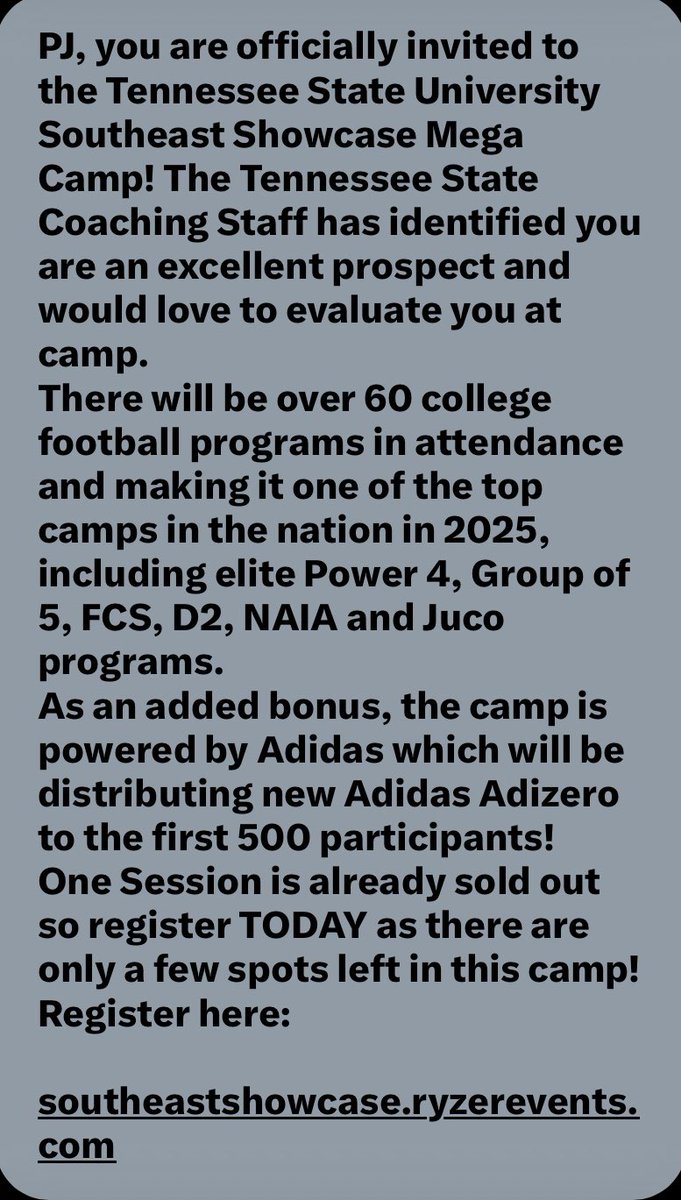 Blessed to receive a camp invite to Tennessee State University