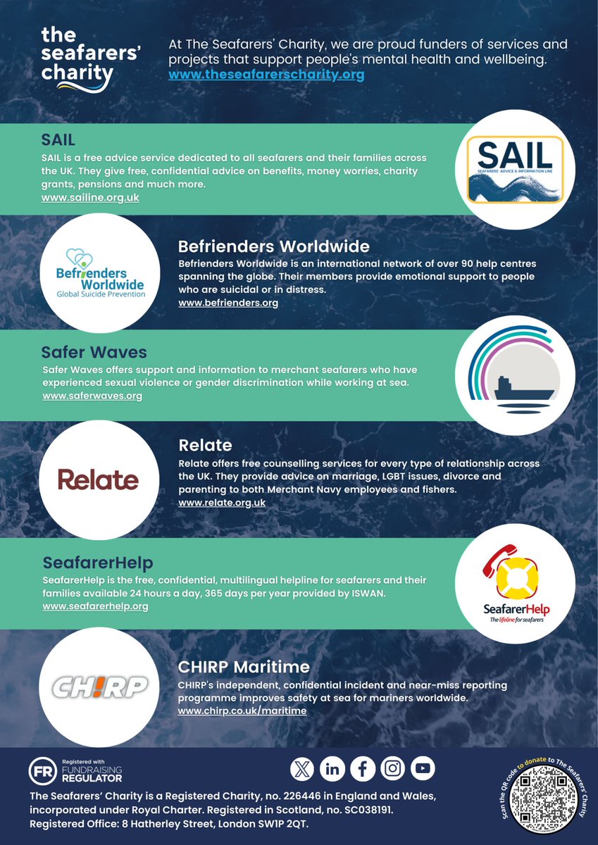 #MentalHealthAwarenessWeek starts today! 🧠

#WorkingAtSea can be isolating, impacting both seafarers &amp; their loved ones. We support initiatives that help them stay connected &amp; resilient.

Help us ensure they continue to get the support they need 👇 theseafarerscharity.enthuse.com/cf/springappea…