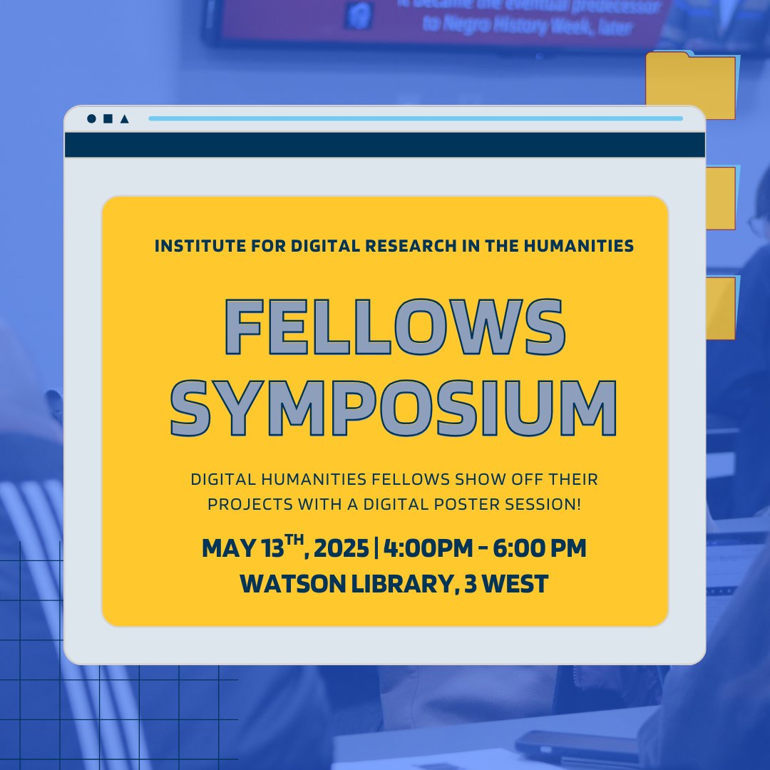 Join us tomorrow for our Fellows Symposium in Watson Library! We are thrilled to show off our Fellows hard work this year. See you at 4:00pm!
Registration not required, but encouraged: miniurl.com/FellowsSymposi…