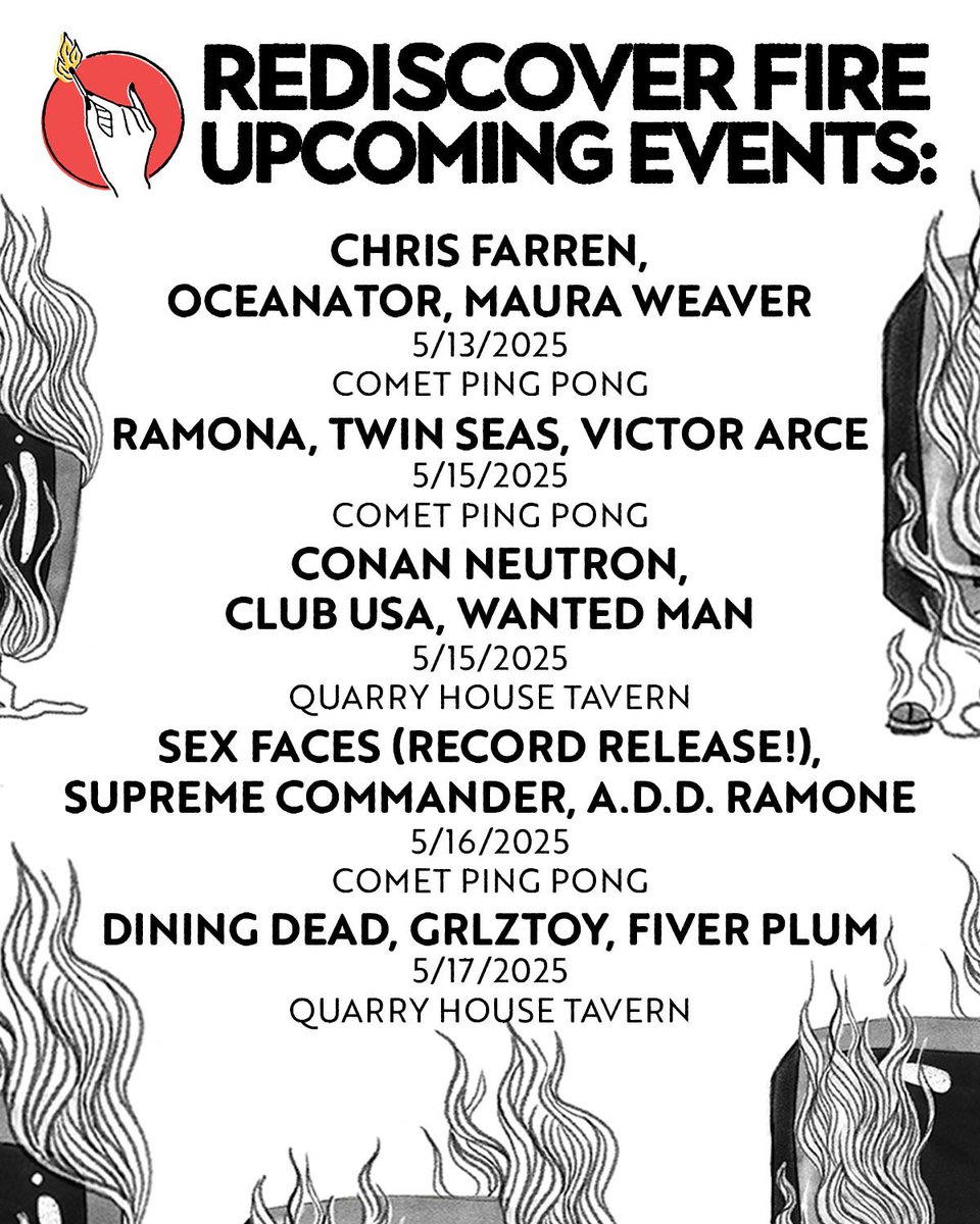 Rediscover Fire Booking (@rediscover_fire) on Twitter photo 🔥UPCOMING GIGS🔥
At <a href="/cometpingpong/">Comet Ping Pong</a> and Quarry House Tavern!
Get tickets NOW!!! ⤵️
🎟: rediscoverfirebooking.com 🔥UPCOMING GIGS🔥
At <a href="/cometpingpong/">Comet Ping Pong</a> and Quarry House Tavern!
Get tickets NOW!!! ⤵️
🎟: rediscoverfirebooking.com