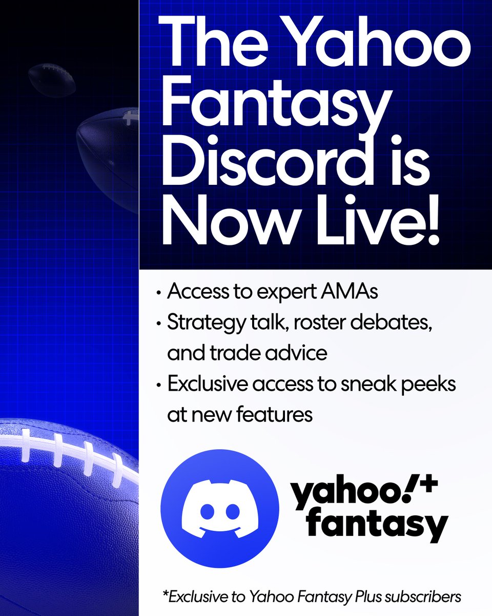The Yahoo Fantasy Discord is here! We invite you to a brand new fantasy community for expert access, insider intel, and nonstop strategy talk.

Join now with Yahoo Fantasy Plus: discord.gg/cBUP9w2s