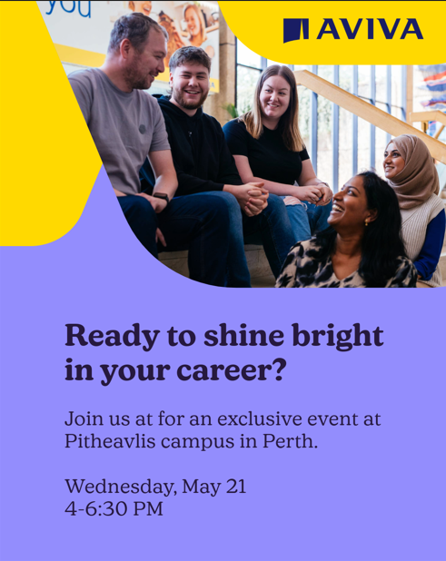 🌟 Ready to #ShineBright in your career? 🌟
 
Join <a href="/AvivaUK/">Aviva UK</a>  at the Pitheavlis campus in Perth (PH2 0NH) on Wednesday, May 21 from 4-6:30 PM for an exclusive event!

Register now and take the next step in your career journey ✨ zurl.co/xf4Cd
 
#LifeAtAviva
