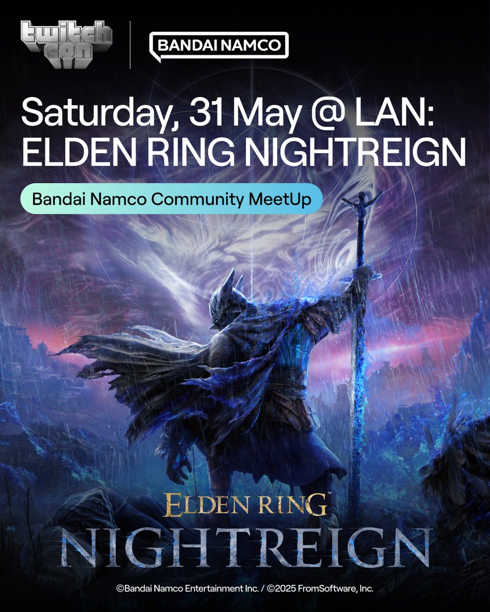 TwitchCon (@twitchcon) on Twitter photo Visit the LAN to play #ELDENRING #NIGHTREIGN at TwitchCon Europe!
Meet the <a href="/BandaiNamcoEU/">Bandai Namco Entertainment Europe</a> community team and grab some exclusive goodies on Saturday from 2:15 PM to 3:15 PM! Visit the LAN to play #ELDENRING #NIGHTREIGN at TwitchCon Europe!
Meet the <a href="/BandaiNamcoEU/">Bandai Namco Entertainment Europe</a> community team and grab some exclusive goodies on Saturday from 2:15 PM to 3:15 PM!
