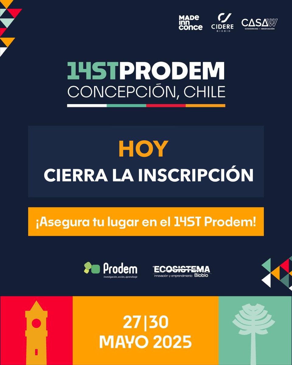 ⏳ ¡HOY es el último día para sumarte al 14ST Prodem y al Certificado BID-Prodem DEEI!

No te quedes afuera del evento que reúne a quienes están transformando los ecosistemas de emprendimiento e innovación en América Latina. 🌎💡

🔗 Inscribite: es.surveymonkey.com/r/14STDEEIConce