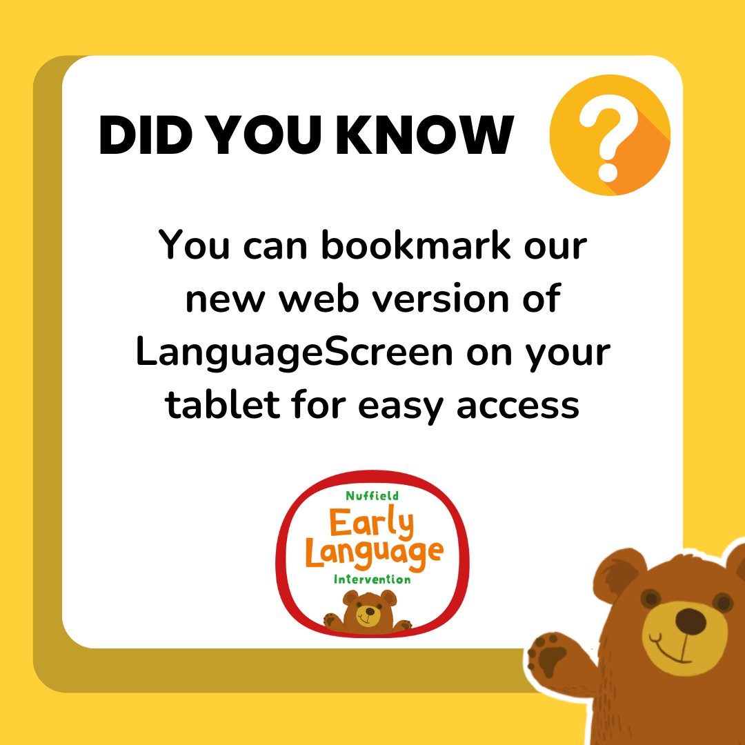 The new web version of LanguageScreen makes screening your pupils for oral language delays much easier. Did you know you can create a bookmark on your device for easy access? 

Find out how - ow.ly/GGG750VQXH0